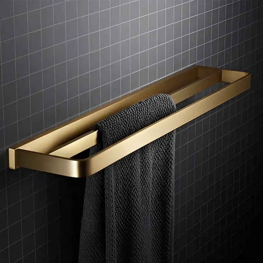 Modern brushed gold double-bar towel rack from decorbites brushed gold hardware set with sleek contemporary design