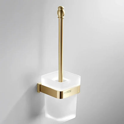 Modern brushed gold toilet brush holder with frosted glass base and metallic handle from decorbites brushed gold hardware set