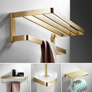 Modern brushed gold hardware set towel rack with multiple horizontal bars for hanging towels by decorbites brushed gold