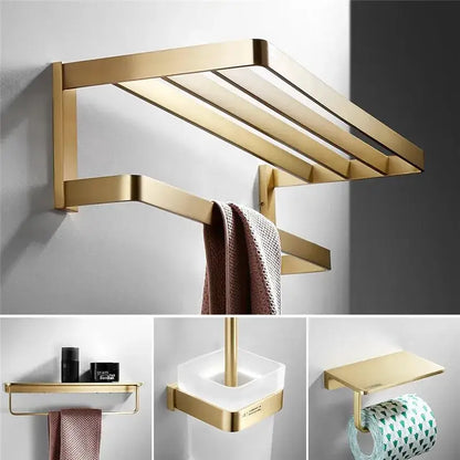 Modern brushed gold hardware set towel rack with multiple horizontal bars for hanging towels by decorbites brushed gold