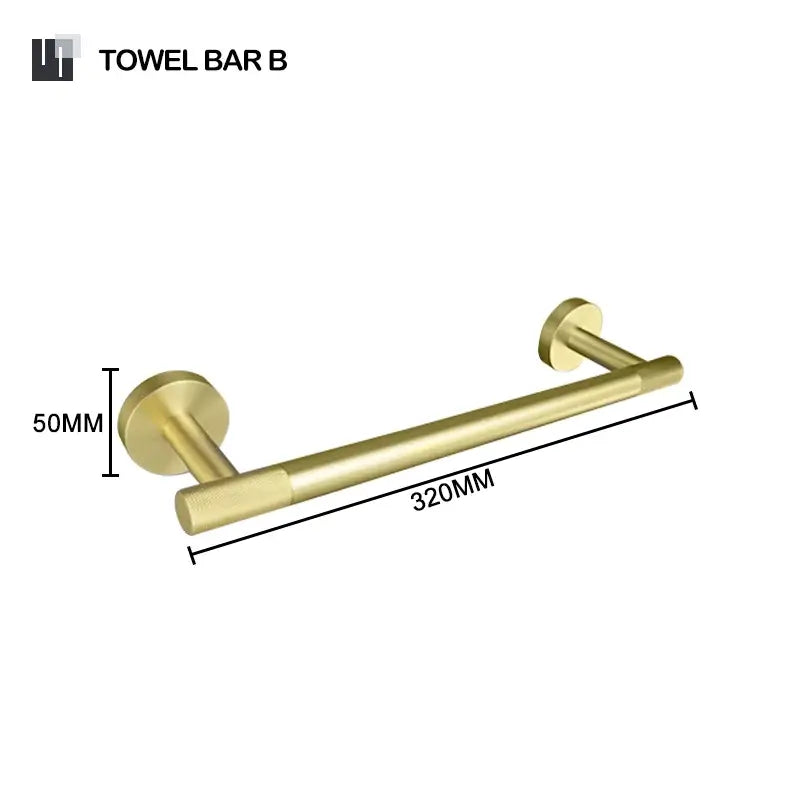 Modern brushed gold bathroom towel bar with sleek cylindrical design and circular mounting plates by decorbites brushed gold