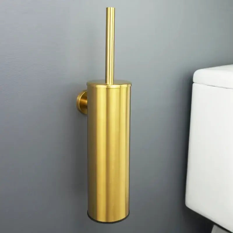Modern brushed gold cylindrical wall-mounted toilet brush holder with brushed gold bathroom decorbites finish and bracket