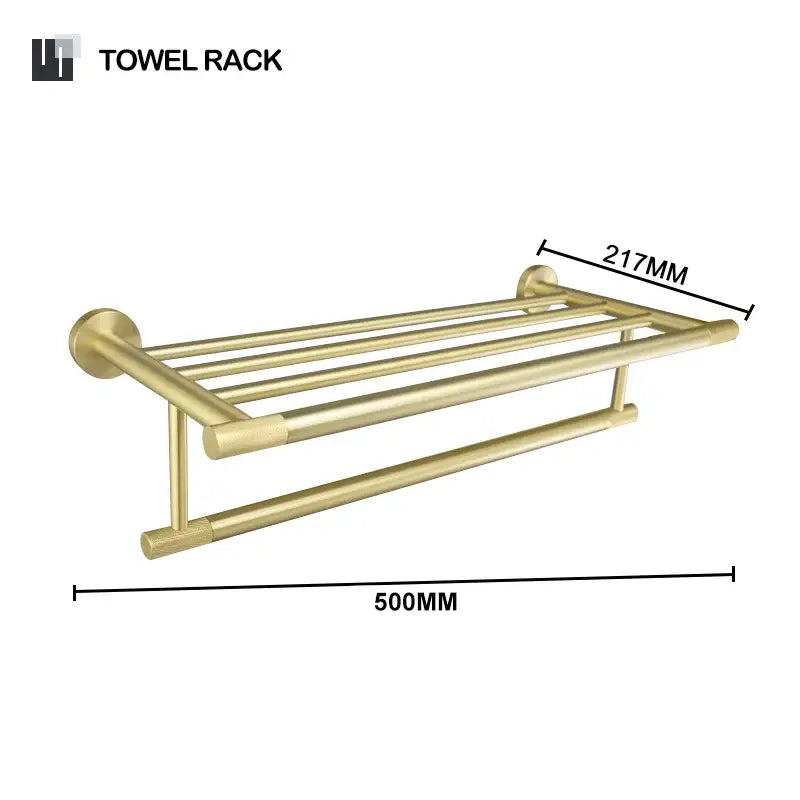 Modern brushed gold double-tiered towel rack with sleek metallic finish for brushed gold bathroom decorbites set