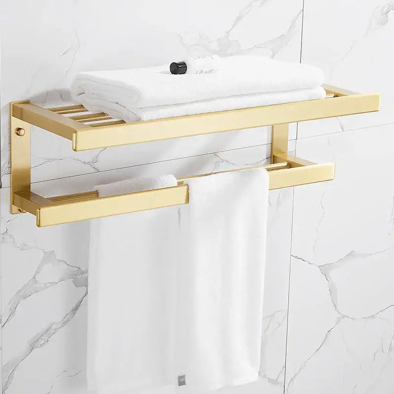 Modern brushed gold bathroom set double-tier towel rack with sleek design by decorbites brushed gold hardware