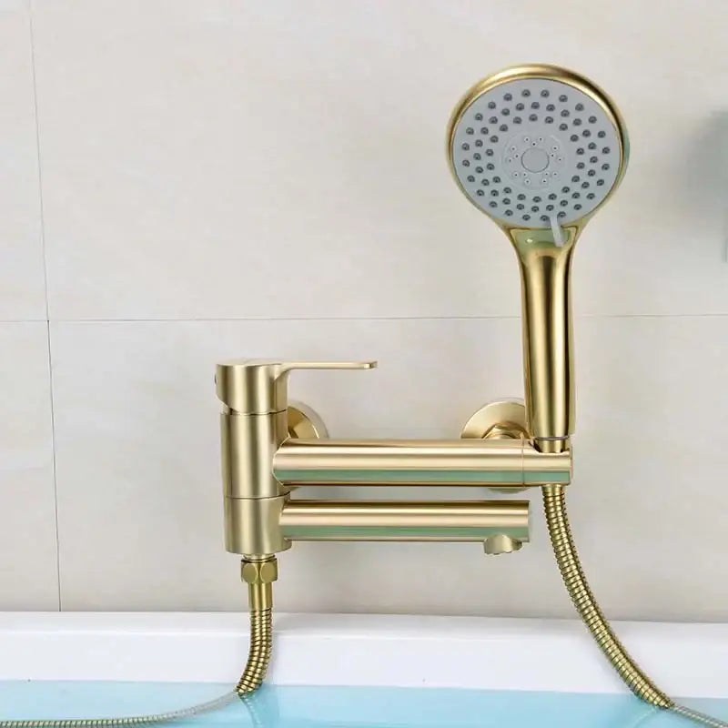 Modern brushed gold bathtub shower set with gold finish faucet handheld showerhead and flexible hose decorbites brushed gold