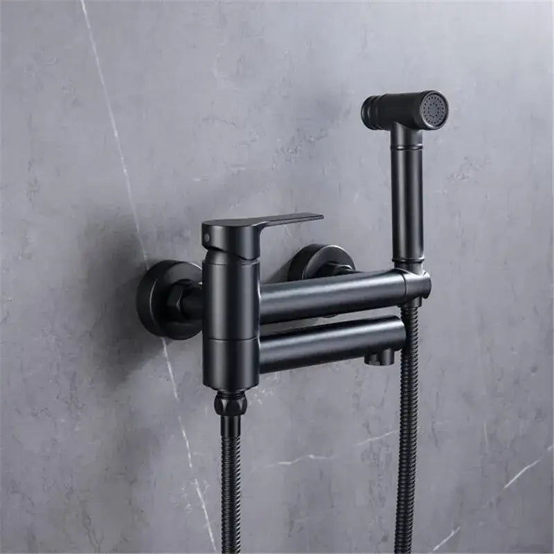 Modern brushed gold bathtub shower set with black matte faucet handheld showerhead and flexible hoses decorbites brushed gold