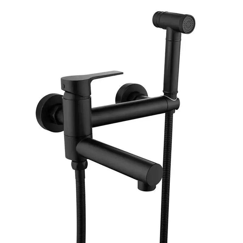 Modern brushed gold bathtub shower set with black matte faucet and integrated handheld showerhead for decorbites brushed gold bathroom