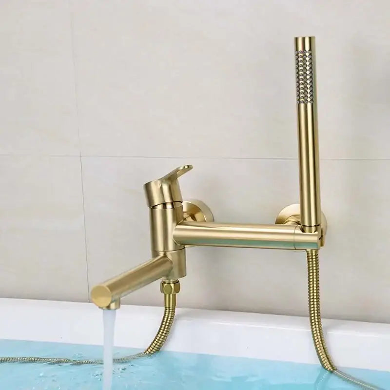 Modern brushed gold bathtub shower set with decorbites brushed gold faucet and handheld showerhead for bathroom decor