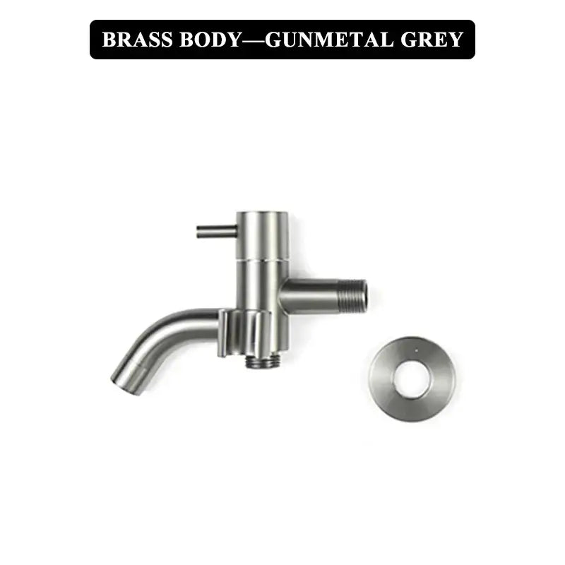 Modern brushed gold bidet faucet set featuring a gunmetal grey brass body faucet with curved spout and threaded connections