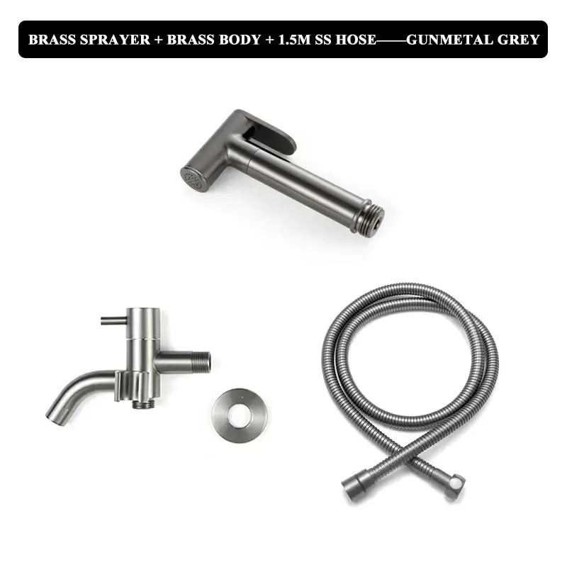 Gunmetal grey brass handheld shower sprayer with modern design and 1.5m stainless steel hose for bidet faucet set