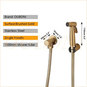Modern brushed gold bidet faucet with stainless steel brushed gold ouboni shower system and single handle design