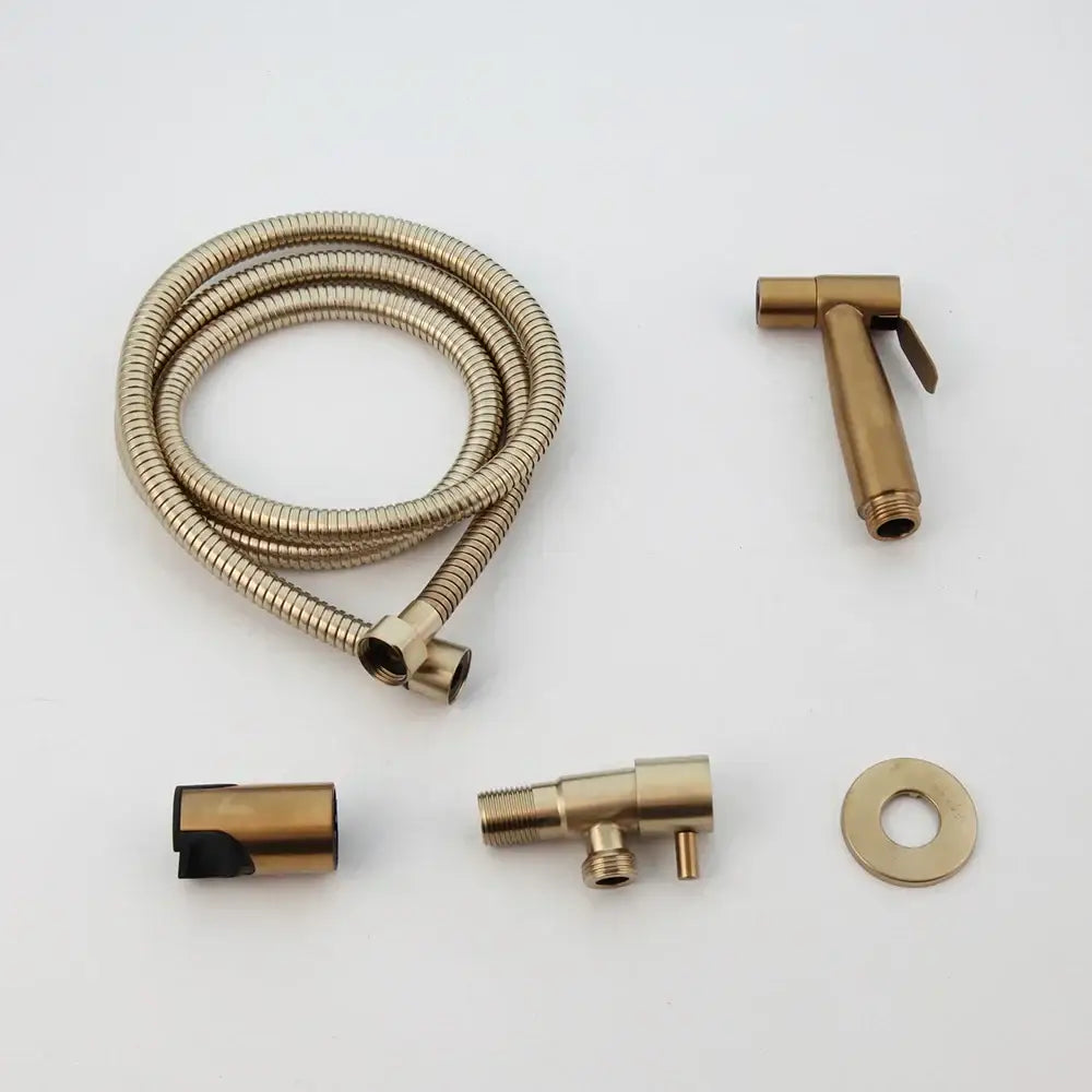 Brass-colored showerhead with flexible hose and matching fittings for decorbites brushed gold bidet faucet stainless steel mixer