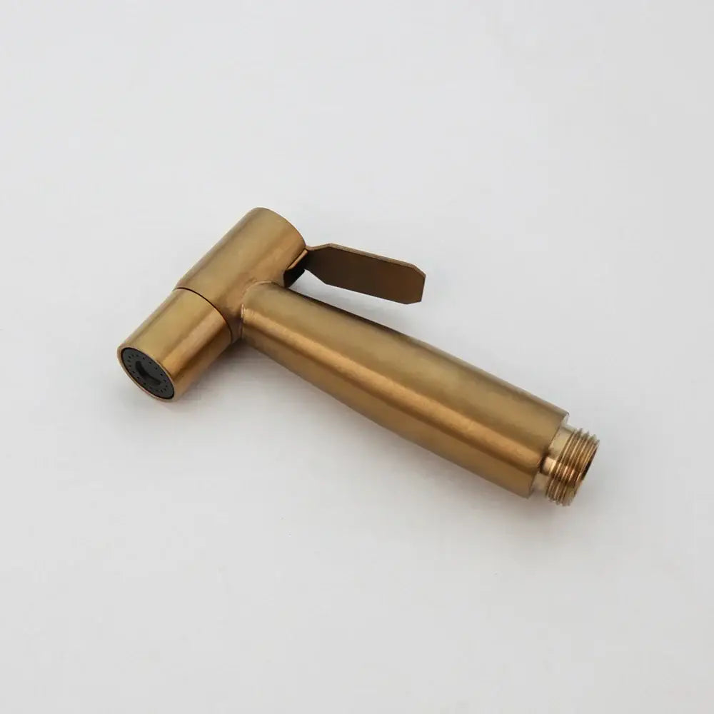 Brass-finished handheld shower nozzle with sleek modern design and textured grip for decorbites brushed gold bidet faucet