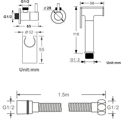Black metal pipe fitting with threaded ends and t-shaped connector for modern brushed gold bidet sprayer kit bathroom use