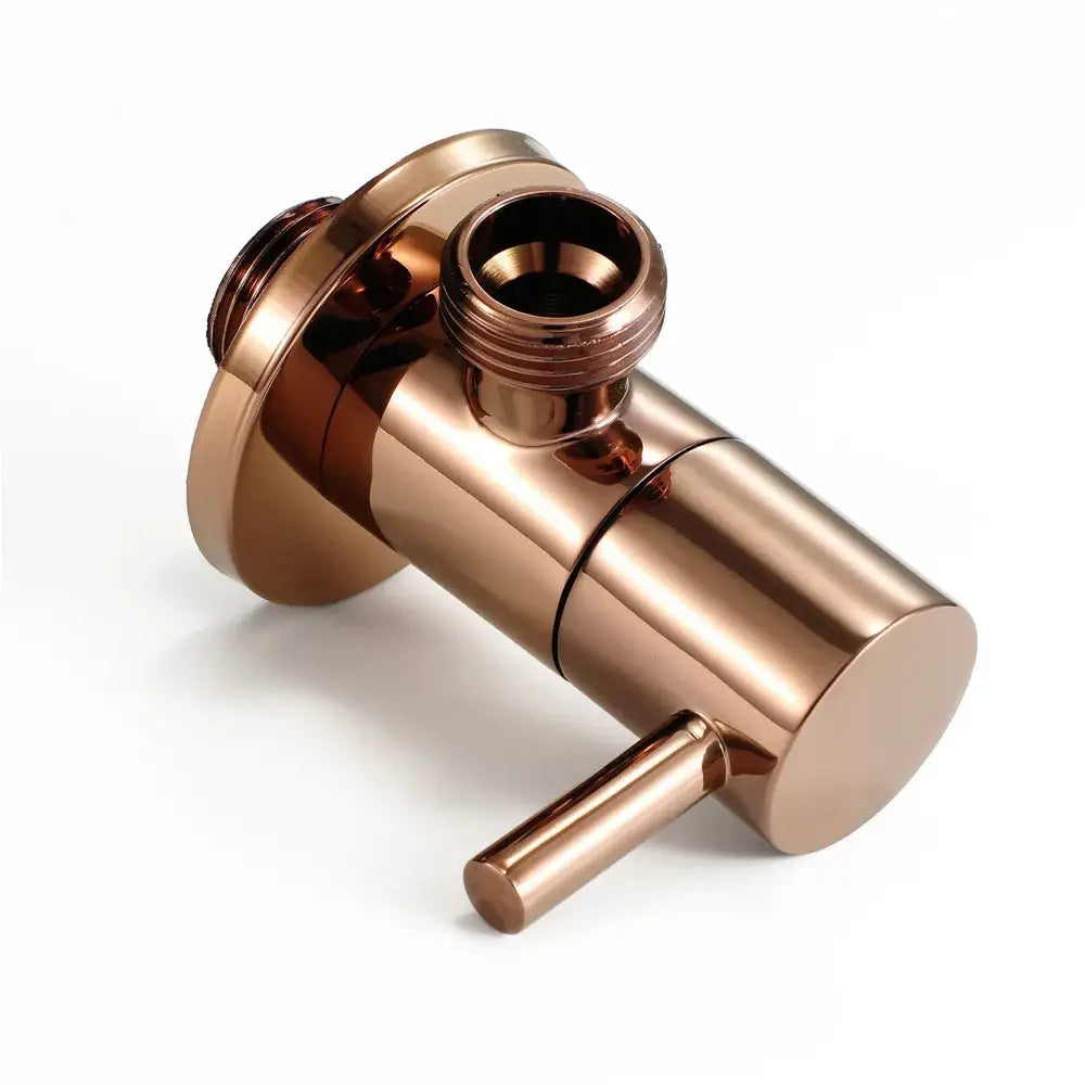 Modern brushed gold bidet sprayer kit featuring a rose gold finish bathroom valve with sleek cylindrical body and handle