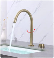 Modern brass-finished basin faucet with sleek curved spout in brushed gold by decorbites for kitchen use