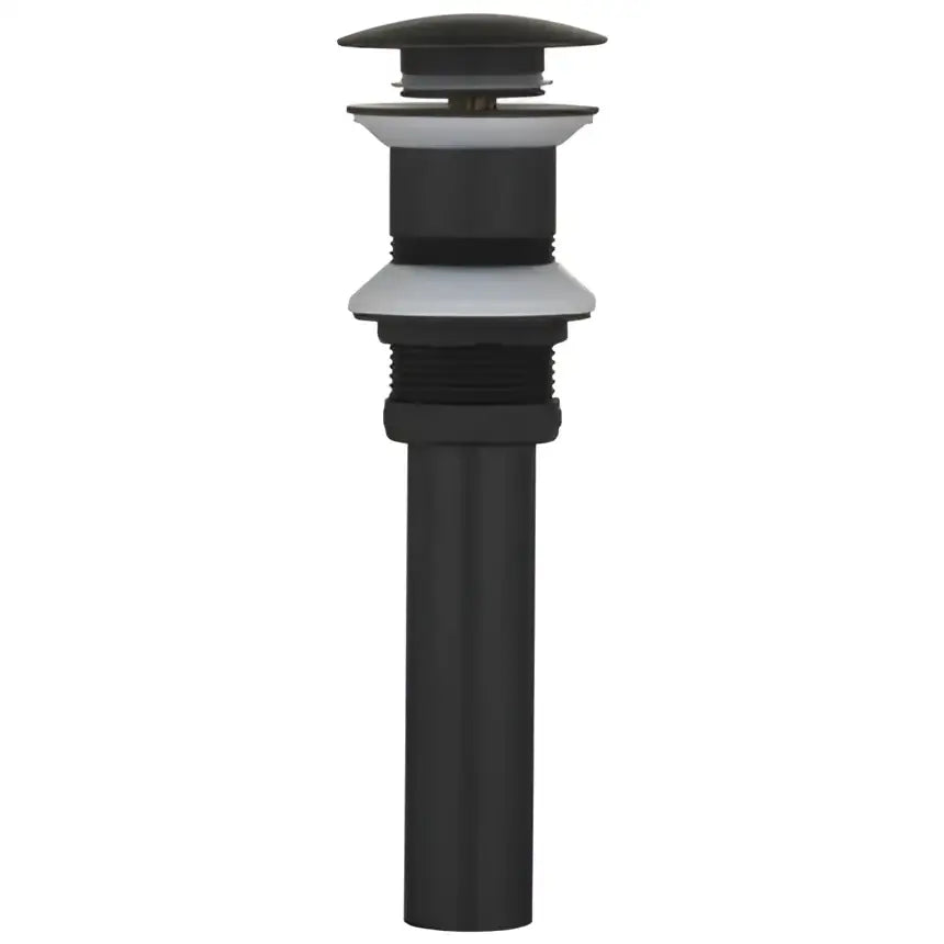 Black matte-finish bathroom sink drain with sleek concentric rings complementing decorbites brushed gold basin faucet