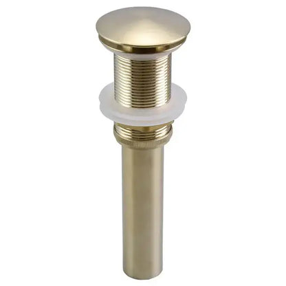 Brass-finished cylindrical bathroom sink drain with rounded top and threaded body for modern brushed gold basin faucet decorbites brushed gold