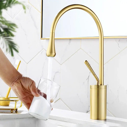 Modern brushed gold & black deck mounted basin tap kitchen faucet - Decorbites