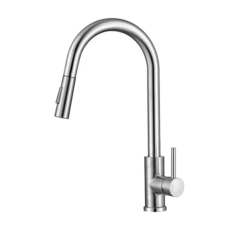 Modern brushed gold and black kitchen faucet with stainless steel curved spout and single lever handle decorbites brushed gold