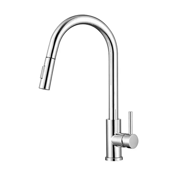 Modern brushed gold and black kitchen faucet with pull out hose and chrome finished curved spout decorbites brushed gold