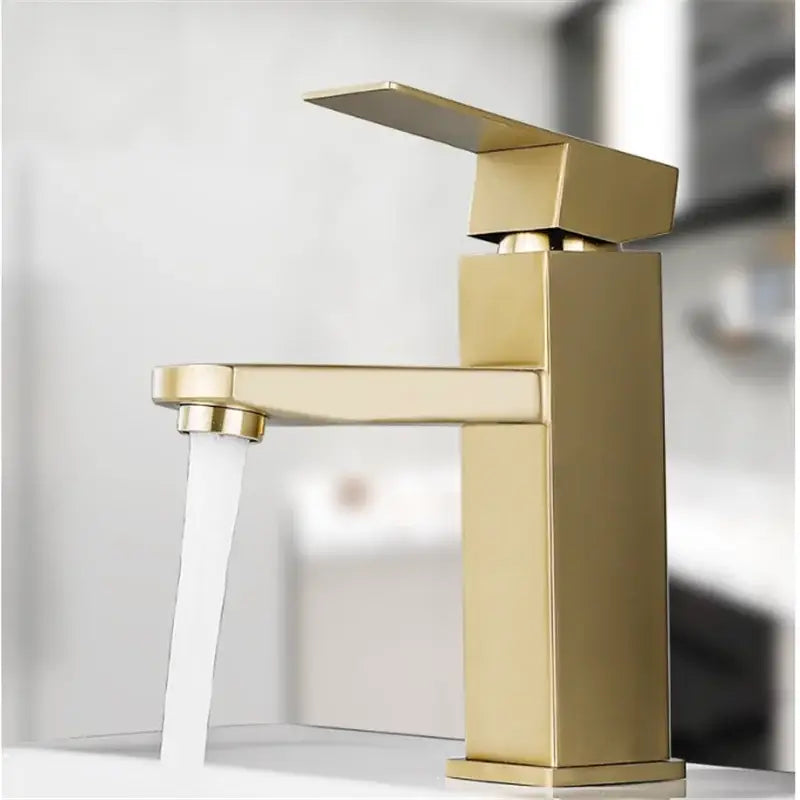 Modern brushed gold and black rectangular basin tap with sleek minimalist design for bathroom sink mixer decorbites brushed gold