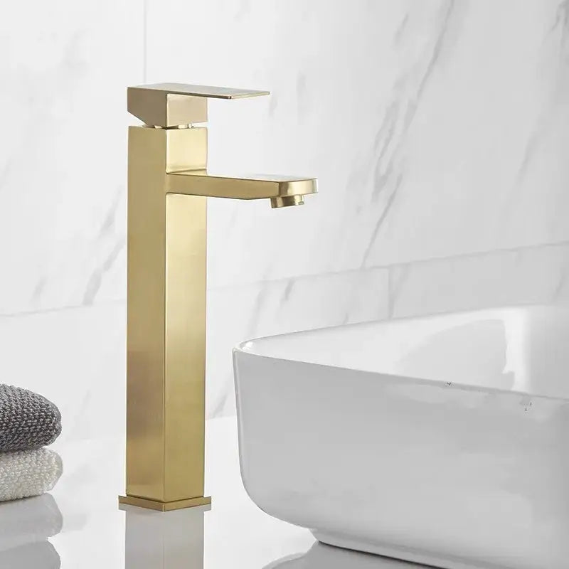 Modern brushed gold black rectangular basin tap featuring a sleek minimalist design for bathroom sink mixers decorbites brushed gold