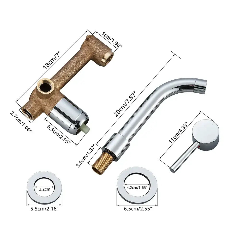 Modern brushed gold and black wall mounted basin faucet with chrome finished spout and brass valve body