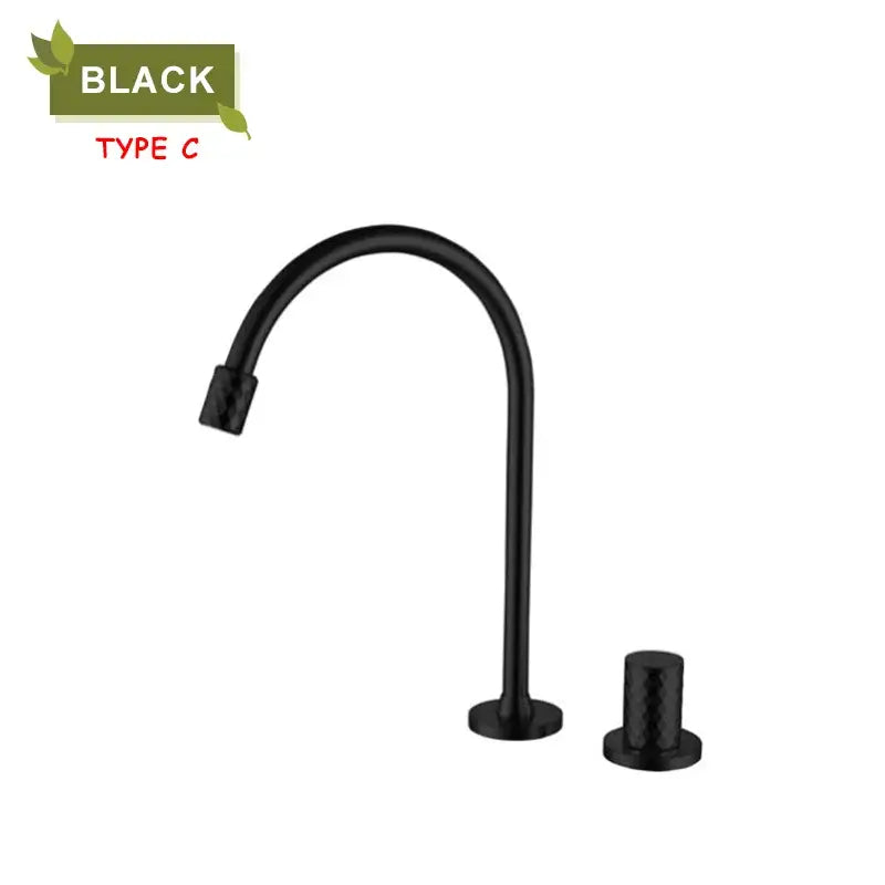 Modern brushed gold decorbites brass basin faucet with black matte curved spout and textured cylindrical handle