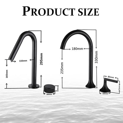 Modern brushed gold brass basin faucet with black matte curved spout and separate handle by decorbites basin faucet