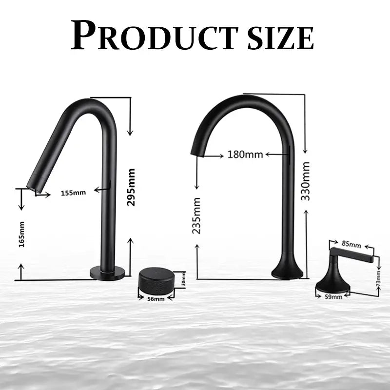 Modern brushed gold brass basin faucet with black matte curved spout and separate handle by decorbites basin faucet