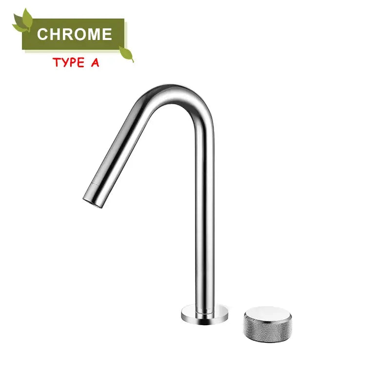 Modern brushed gold brass basin faucet with chrome finish sleek curved spout and textured cylindrical handle by decorbites