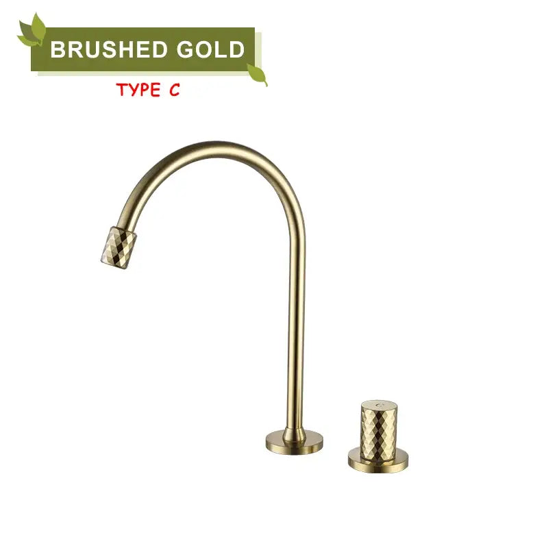 Modern brushed gold brass basin faucet with curved spout and diamond-patterned handle for kitchen mixer tap decorbites brass basin