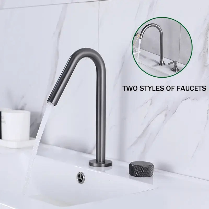 Modern matte black basin faucet with sleek curved spout and textured handle for decorbites brass basin in kitchen use