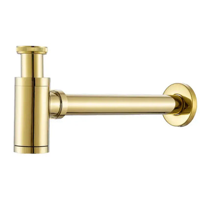 Modern brushed gold brass decorbites brass basin p-trap sink drain with sleek polished metallic finish for bathroom use