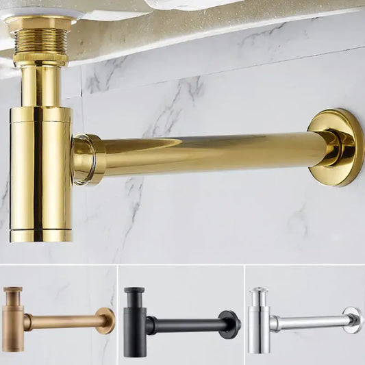 Modern brushed gold brass basin p-trap bathroom sink drain with sleek undermount design and decorbites brass finish