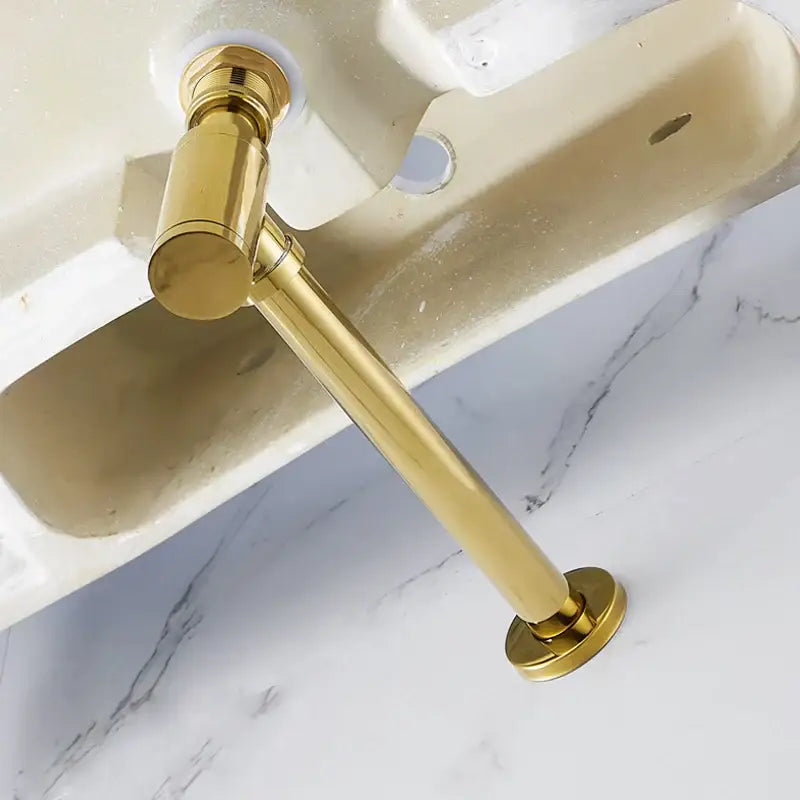 Modern brushed gold brass basin p-trap bathroom sink drain with sleek gold-colored brass basin flush valve decorbites brass basin