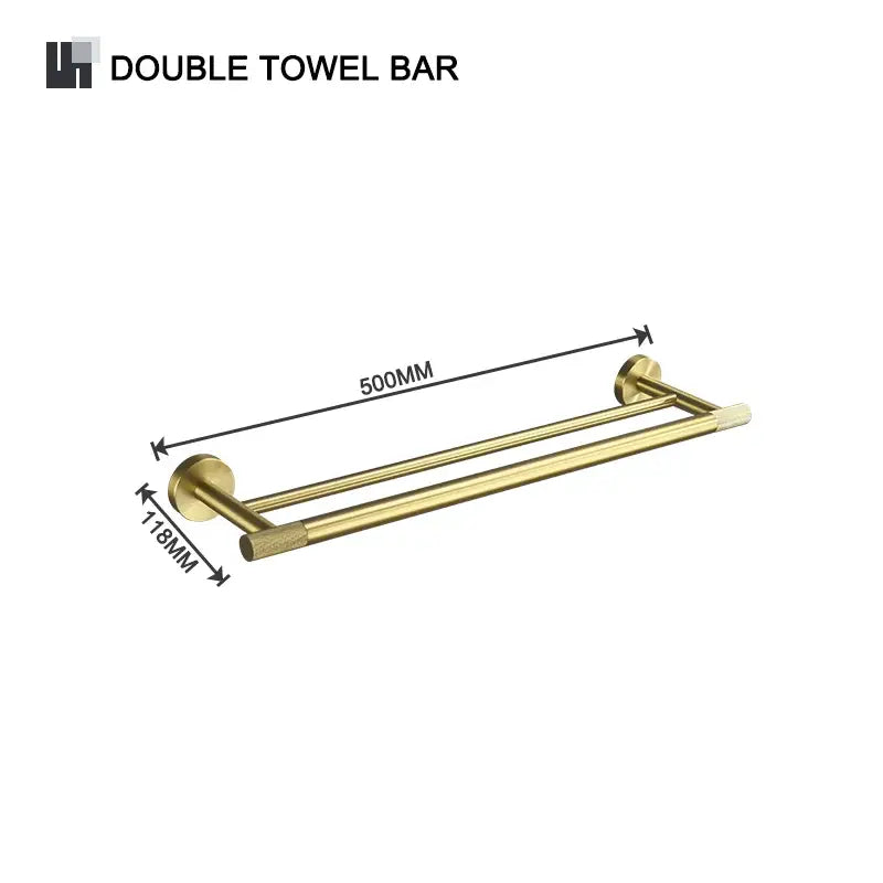 Modern brushed gold brass double towel bar with sleek design in bathroom accessories set for bathroom use
