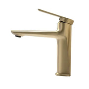 Modern brushed gold centerset deck-mounted basin faucet with cold water feature and sleek brushed metal finish