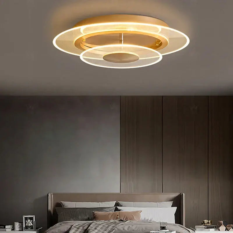 Modern brushed gold decorbites double layer 60cm ceiling light with concentric rings and warm glow for living room decor
