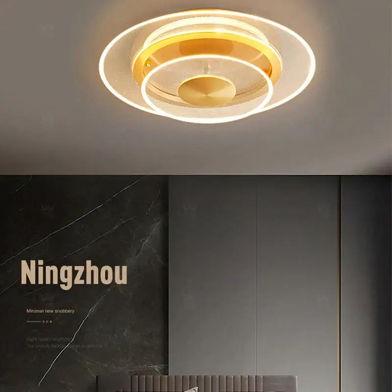 Modern brushed gold double layer 60cm led ceiling light with concentric rings for living room decorbites double layer design