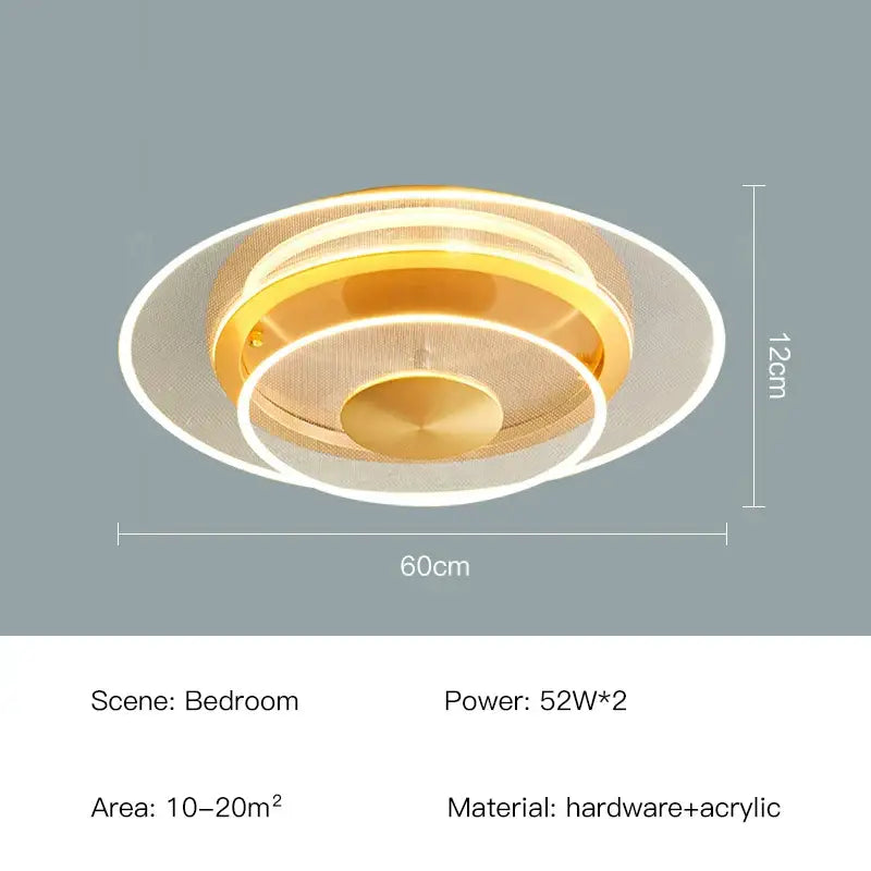 Modern brushed gold decorbites double layer 60cm ceiling light with concentric rings and mesh design for living room decor