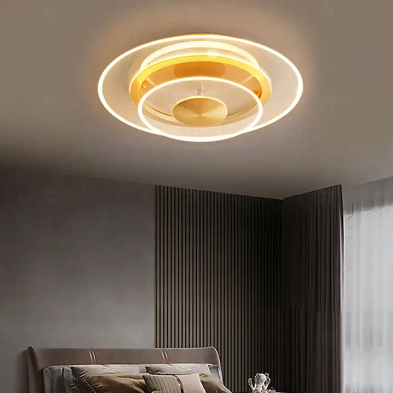 Modern brushed gold double layer 60cm ceiling light with concentric warm white LED rings for living room decorbites double layer design