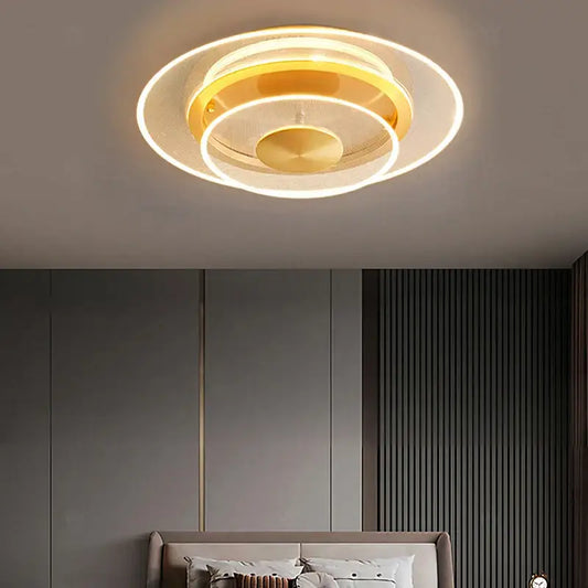 Modern brushed gold double layer 60cm ceiling light with concentric warm white led rings for living room decorbites double layer