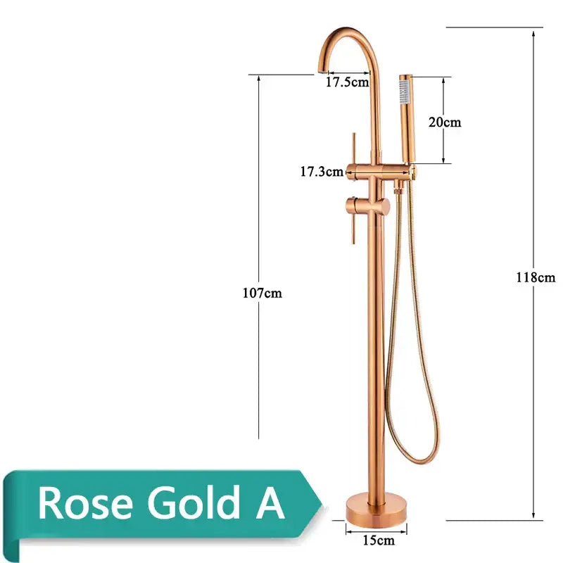 Modern brushed gold freestanding bathtub faucet with a tall slender design and handheld showerhead for decorbites brushed gold decor