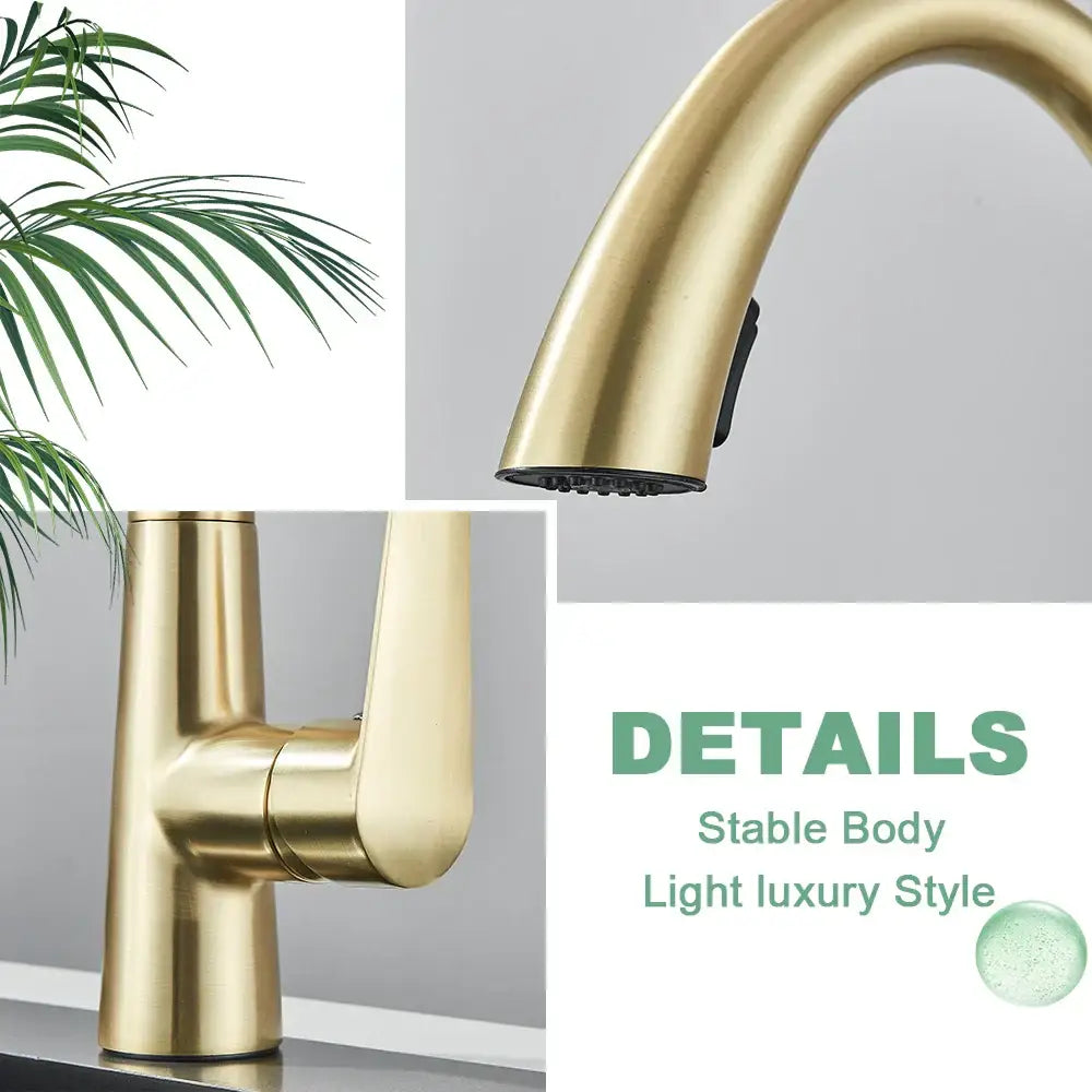 Modern brushed gold gourmet kitchen faucet with sleek design and brushed gold finish, decorbites brushed gold style
