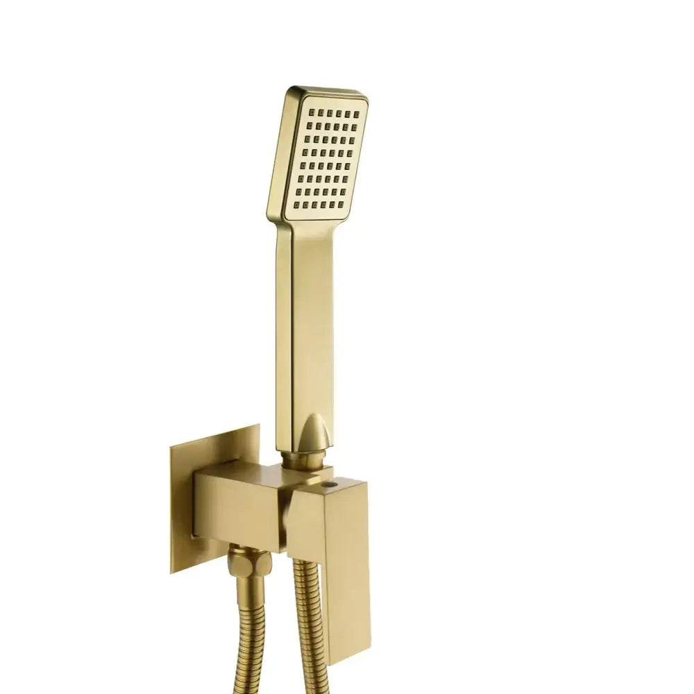Modern brushed gold hand bidet sprayer kit featuring a gold rectangular showerhead with a sleek metallic finish and nozzle grid