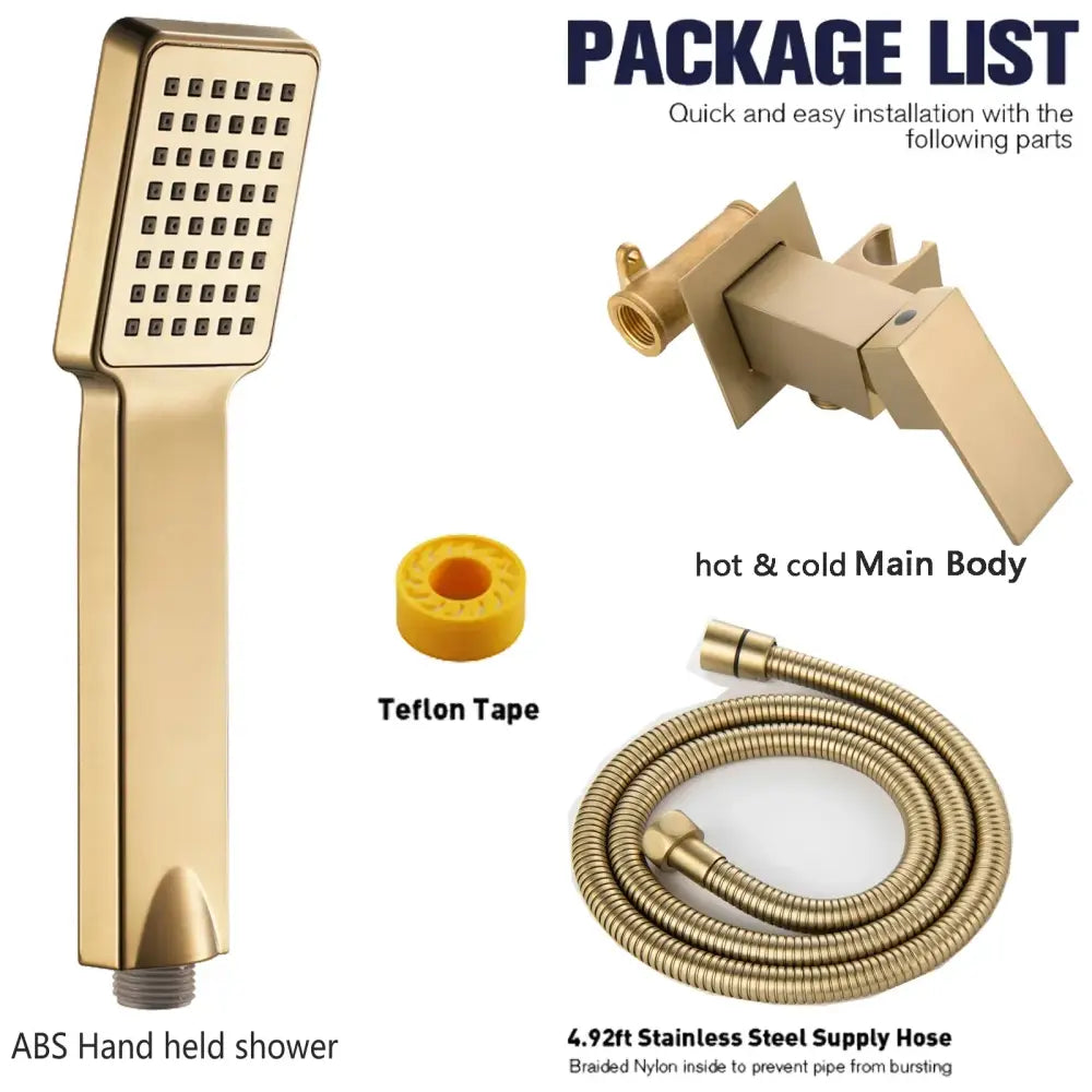 Modern brushed gold hand bidet sprayer kit with gold handheld abs showerhead featuring a rectangular face and multiple nozzles