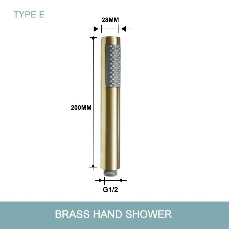 Modern brushed gold hand shower with a textured perforated spray head and stainless steel hose for bathroom use