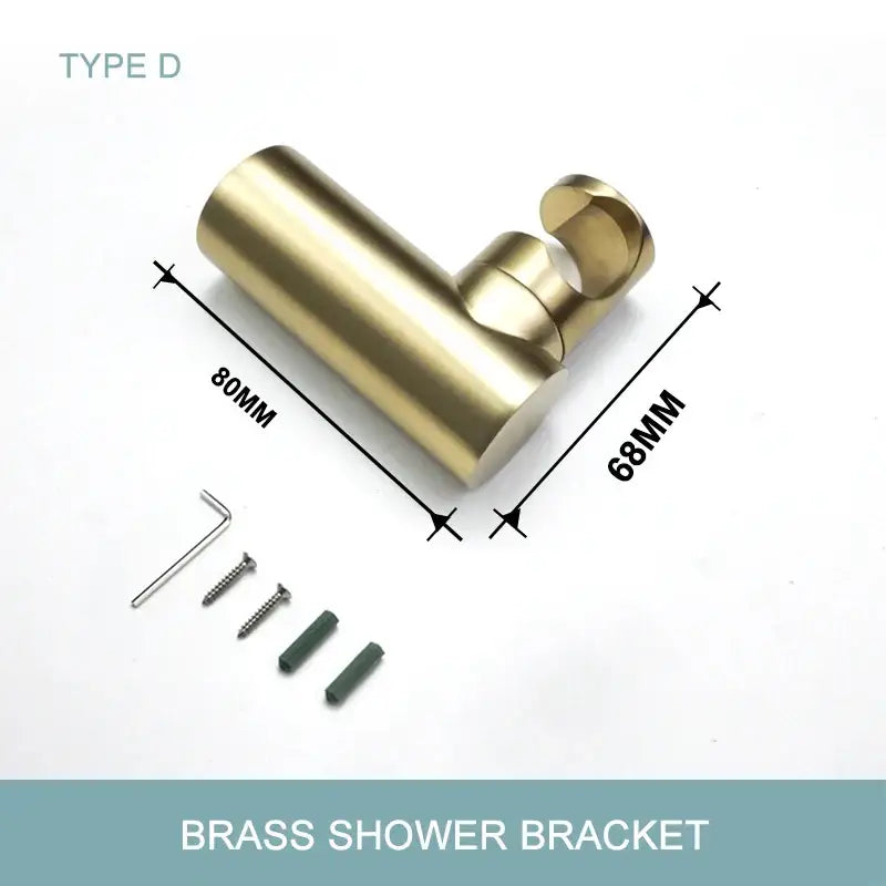 Brass shower bracket with sleek l-shaped design and polished finish for modern brushed gold hand shower with stainless steel hose